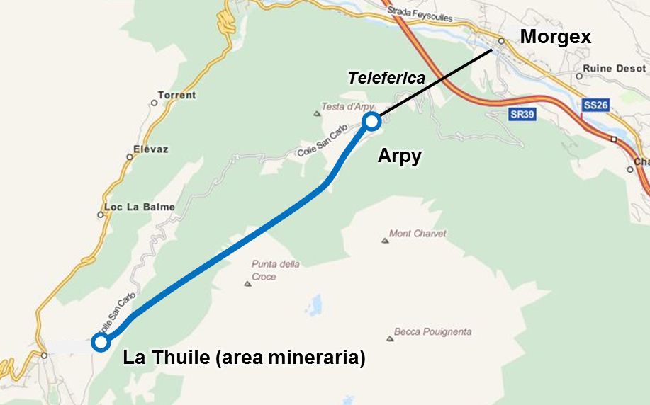 mappa ferrovia La Thuile - Arpy (e Morgex)