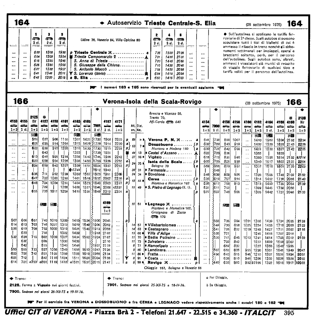 orario 28/09/1975 ferrovia VR - RO